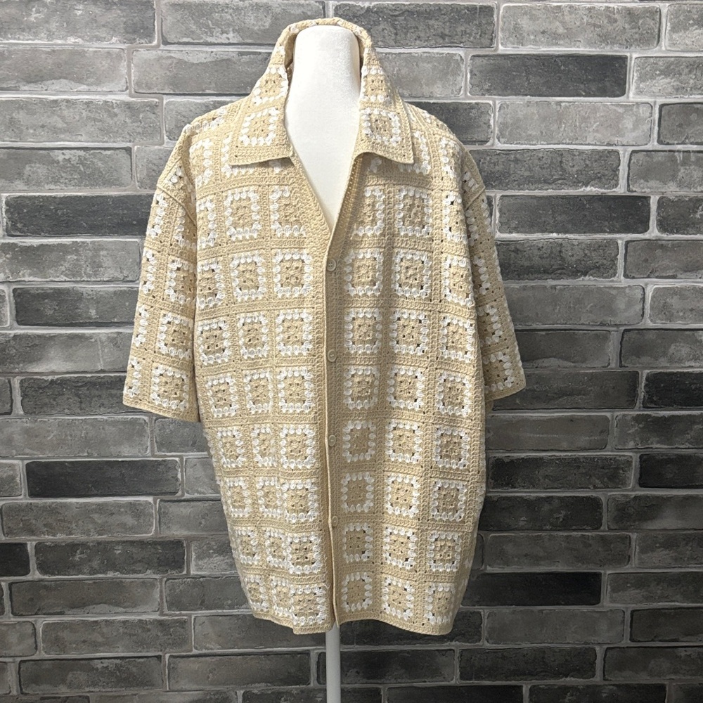 Beige and White Crochet Jacket